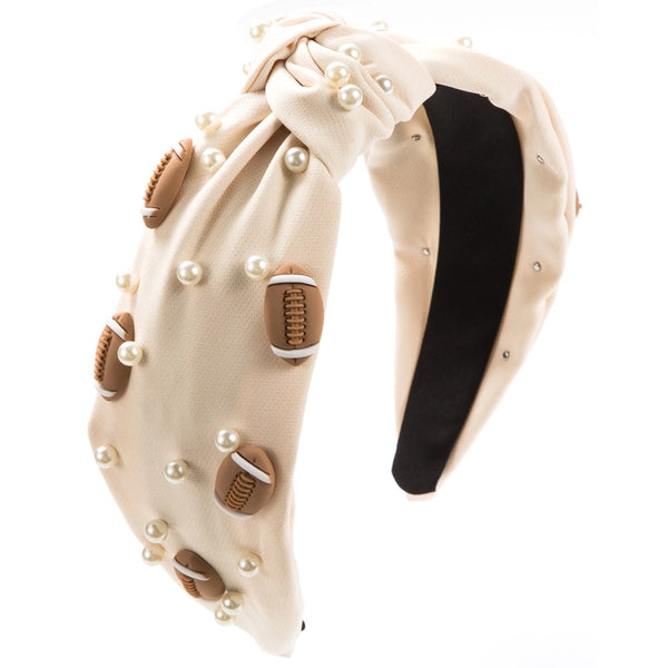 Football & Pearl Embellished Knot Headband