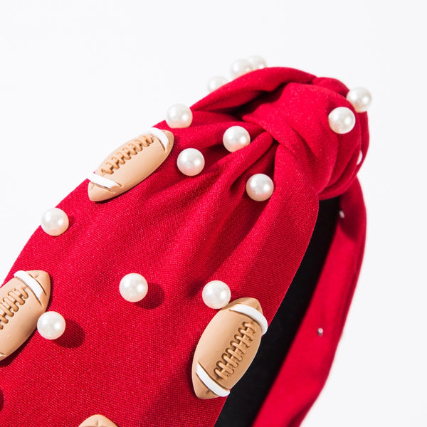 Football & Pearl Embellished Knot Headband