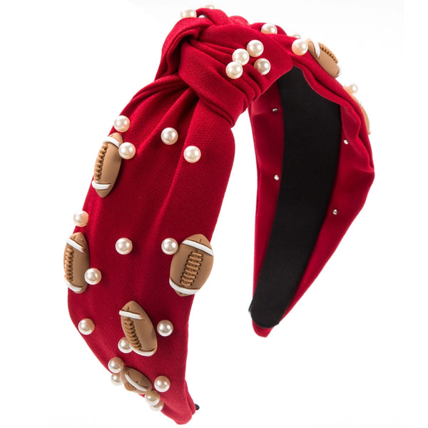 Football & Pearl Embellished Knot Headband