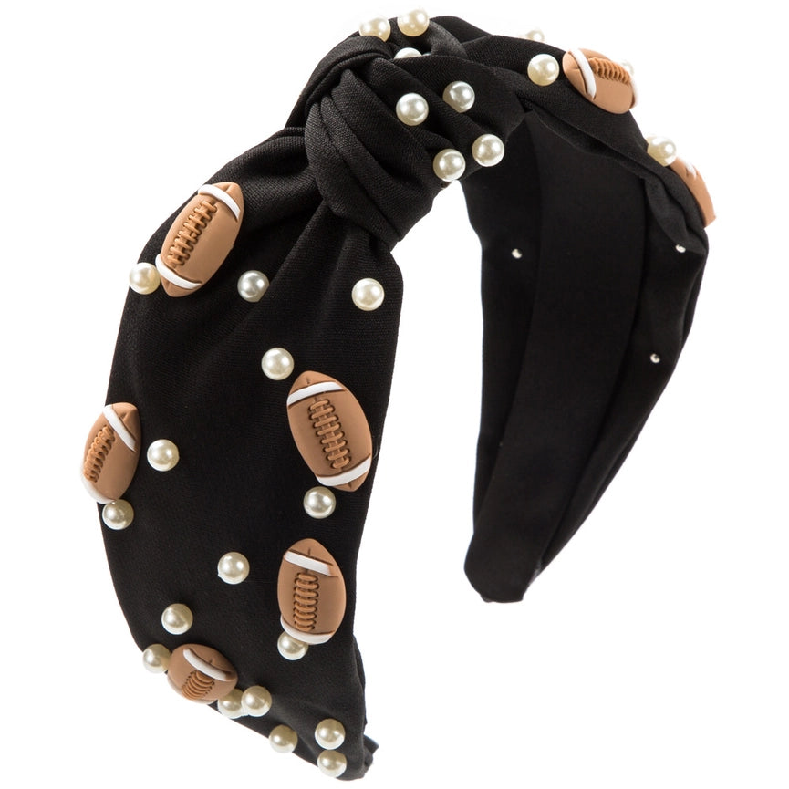 Football & Pearl Embellished Knot Headband