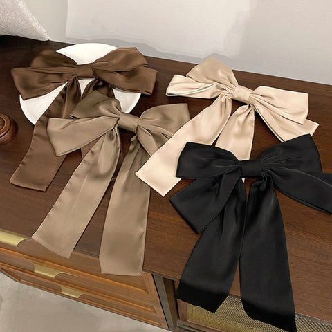 Satin Long Ribbon Bow Barrettes