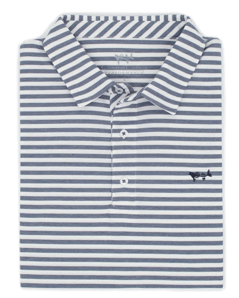 Coastal Cotton Coral Stripe Performance Polo