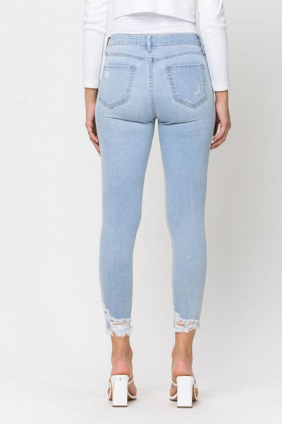 High Rise Distress Fray Hem Crop Skinny