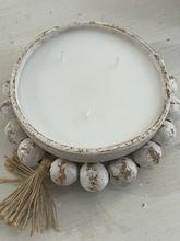 Oyster Candle Company White Beaded Bowls w/ Jute Tassel